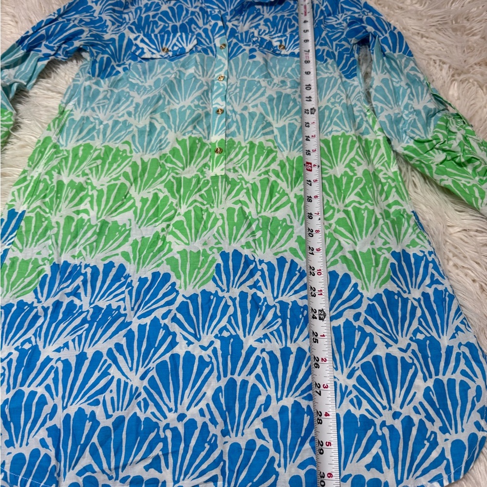 Lilly Pultizer Captiva Tunic Blue Green Size XS Seashell Shirt Dress Coverup - Picture 2 of 8